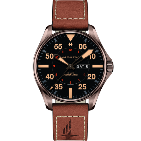 Hamilton H64705531 Watch - Khaki Aviation Pilot Day Date Auto