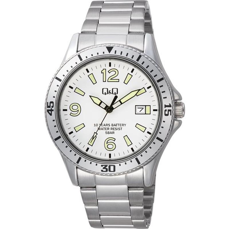 CITIZEN A24A-004PK Watch - Q&Q Analog Wristwatch with 10-Year Battery Life, Waterproof, Date Feature, Metal Band