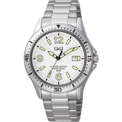 CITIZEN A24A-004PK Watch - Q&Q Analog Wristwatch with 10-Year Battery Life, Waterproof, Date Feature, Metal Band