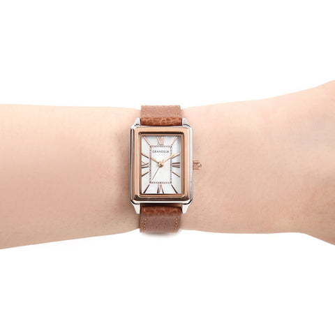 GRANDEUR ESL073T5 Women's Square Quartz Leather Watch