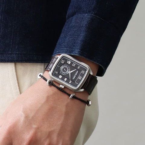 MASTERWORKS Quadrangle MW10SB-GCBRO8 Men's Black Leather Watch