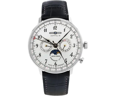 ZEPPELIN 70361 HINDENBURG MOONPHASE Silver Watch with 2 Year Warranty and Genuine Craftsmanship for Timeless Elegance