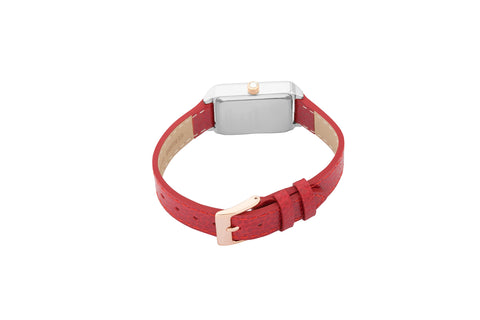 GRANDEUR ESL073T2 Tomato Red Leather Square Women's Quartz Watch