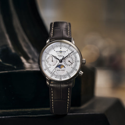 76351 100th Anniversary Series 36mm Moon Phase Silver 2-Year Warranty Elegant Design Authentic Timepiece