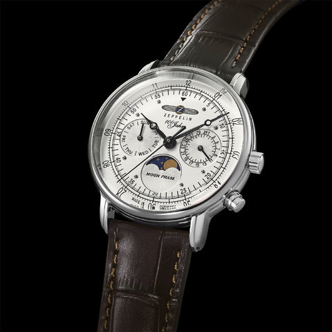 76351 100th Anniversary Series 36mm Moon Phase Silver 2-Year Warranty Elegant Design Authentic Timepiece