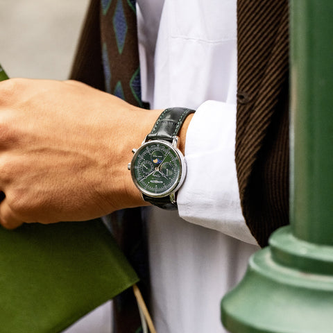 76354 100 Years Anniversary Series 36mm Moon Phase Green 2-Year Warranty Authentic Timepiece