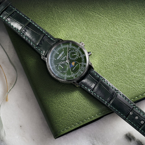 76354 100 Years Anniversary Series 36mm Moon Phase Green 2-Year Warranty Authentic Timepiece