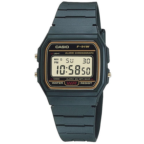 CASIO F-91WG-9QJH Digital Watch - Gold Resin Band - Water Resistant