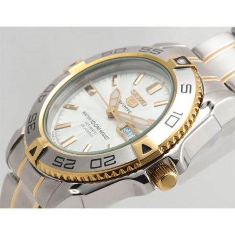 Seiko 5 Sports Automatic Men's Watch SNZB24J1 - White Dial Stainless Steel, Self-Winding, WR 100M