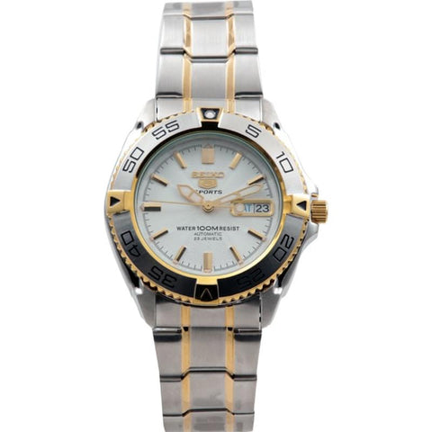 Seiko 5 Sports Automatic Men's Watch SNZB24J1 - White Dial Stainless Steel, Self-Winding, WR 100M