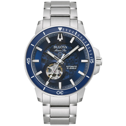 BULOVA 96A289 Marine Star Men's Watch with Water Resistance, Stainless Steel Case, Luminous Hands, and Date Function for Everyday Elegance