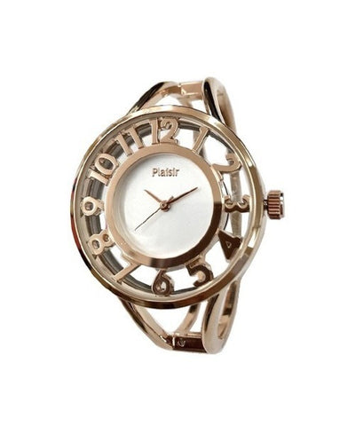 plaisir NTK-247 Watch - Nickel-Free Bangle Watch in Pink Gold/White - Stylish and Hypoallergenic Timepiece