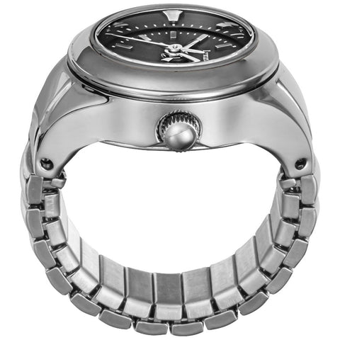 AK013SSBK Stylish Ring Watch AK Series 1-Year Warranty Silver Black Elegant Design Durable Build