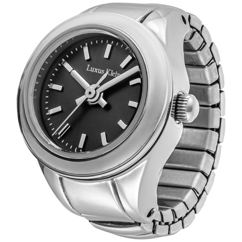 AK013SSBK Stylish Ring Watch AK Series 1-Year Warranty Silver Black Elegant Design Durable Build