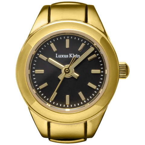 AK018YGBK Ring Watch AK Series Stylish Gold and Black Design 1-Year Warranty Water Resistant Elegant Timepiece