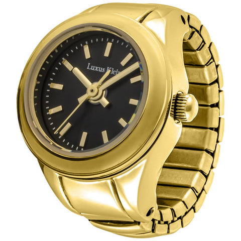 AK018YGBK Ring Watch AK Series Stylish Gold and Black Design 1-Year Warranty Water Resistant Elegant Timepiece