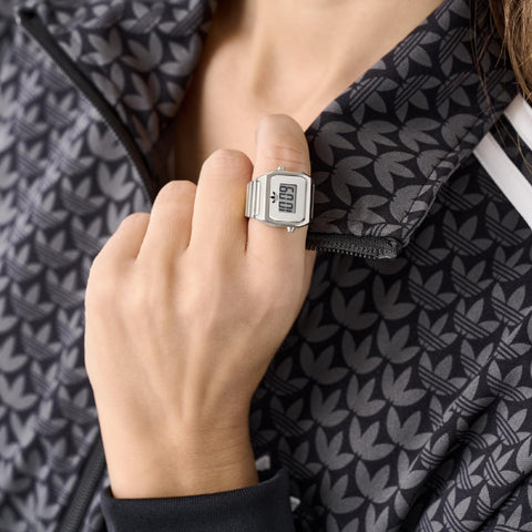 ADIDAS AOST26037 Digital Two Ring 1-Year Warranty Silver Stylish Design Water-Resistant Lightweight