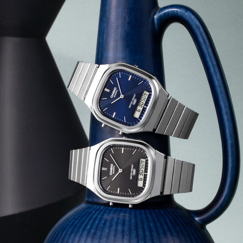 CASIO AQ-240E-2A2JF Classic Analog-Digital Combination Navy Water Resistant Stylish Design Durable Build