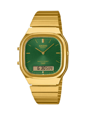 CASIO AQ-240EG-3AJF Classic Digital-Analog Combination Watch Green Water Resistant Easy-to-Read Display Durable Design
