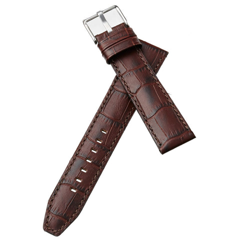 BKE112BW Genuine Leather Alligator Pattern 24mm Width Dark Brown Watch Band Durable Buckle Design