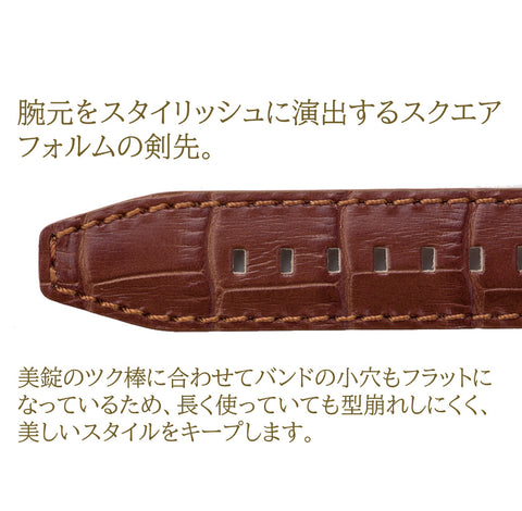 BKE112BW Genuine Leather Alligator Pattern 24mm Width Dark Brown Watch Band Durable Buckle Design