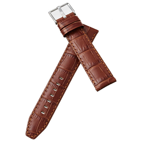 BKE112CP Genuine Leather Alligator Pattern 18mm Width Brown Color Adjustable Buckle