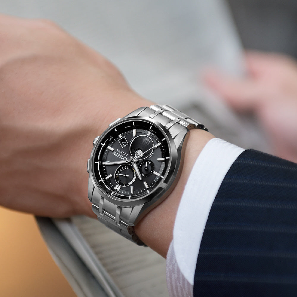 【値下げ】CITIZEN ATTESA BY1001-66E ムーンフェイズ Citizen Men's ATTESA Solar-Powered Eco-Drive Radio Watch Direct
