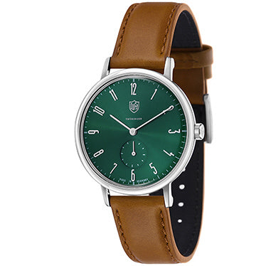 DUFA DF90010M Elegant Green Dial Stylish Brown Band Water Resistant Classic Design