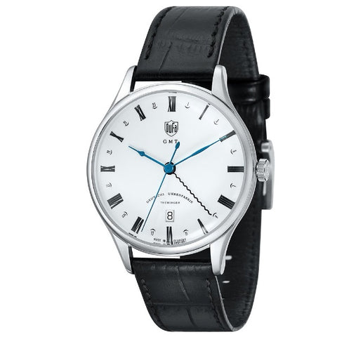 DUFA DF900602 Watch - Elegant Design Swiss Movement GMT Function Water Resistant Leather Strap