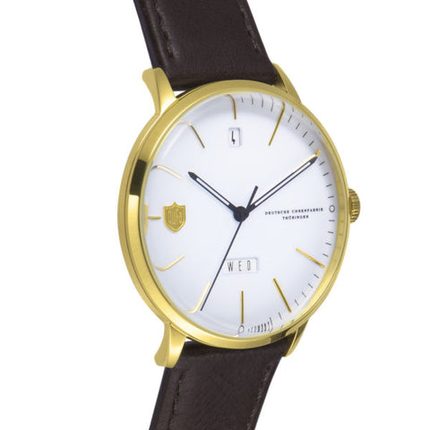 DUFA DF901802 Elegant Day-Date Design White Dial Stainless Steel Case Reliable Japanese Movement