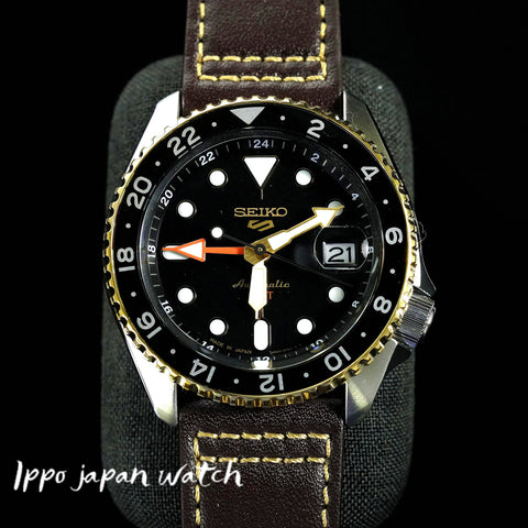 Seiko 5 Sports Automatic Mechanical GMT Men's Leather Strap Watch SBSC020/SSK036