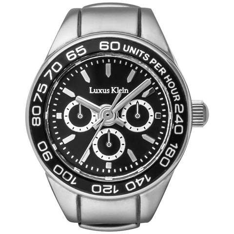 Other Overseas Manufacturers DT001SSBK Stylish Ring Watch Durable Silver/Black Design 1-Year Warranty Water-Resistant