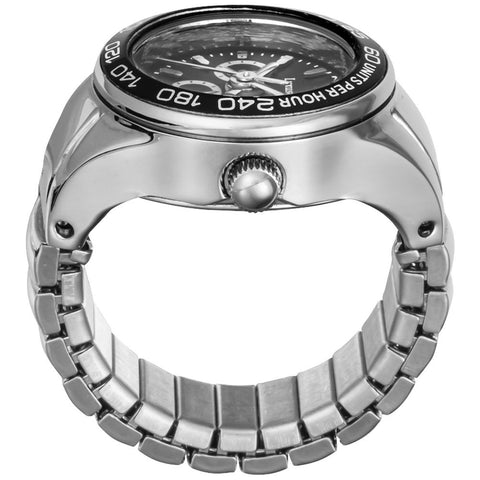 Other Overseas Manufacturers DT001SSBK Stylish Ring Watch Durable Silver/Black Design 1-Year Warranty Water-Resistant