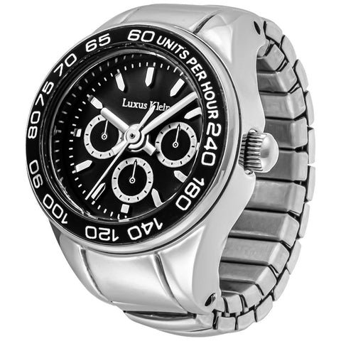 Other Overseas Manufacturers DT001SSBK Stylish Ring Watch Durable Silver/Black Design 1-Year Warranty Water-Resistant