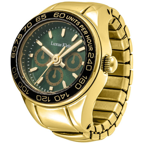 Other Overseas Manufacturers DT004YGGRN Stylish Ring Watch Gold Green 1-Year Warranty Unique Design Quartz Movement