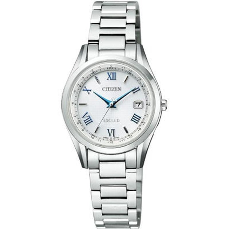 CITIZEN ES9370-62A Watch - EXCEED Eco-Drive Radio-Controlled Direct Flight Pair Ladies Watch - White/Blue