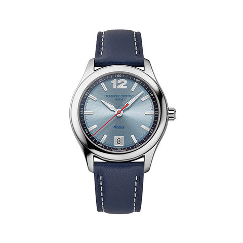 Frederique Constant FC-397HLBN5B6 Watch - Elegant Swiss Automatic Watch with Blue Dial Leather Strap and Date Function (Image