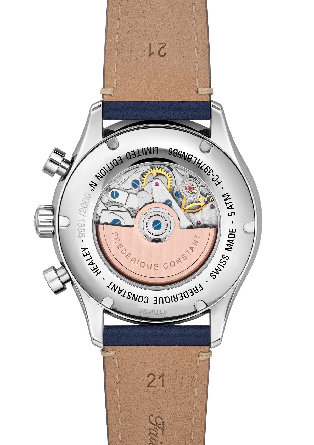 Frederique Constant FC-397HLBN5B6 Watch - Elegant Swiss Automatic Watch with Blue Dial Leather Strap and Date Function (Image