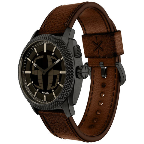 FS6165 FOSSIL Machine Chronograph Stainless Steel Water Resistant Leather Strap 50mm Case