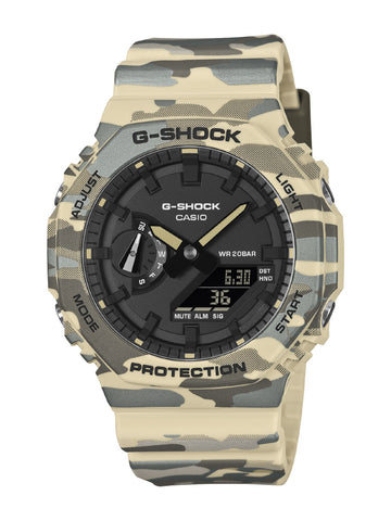 CASIO GA-2100CM-5AJF Watch - Stylish Beige Camouflage Design Lightweight Durable Resin Case Water Resistant