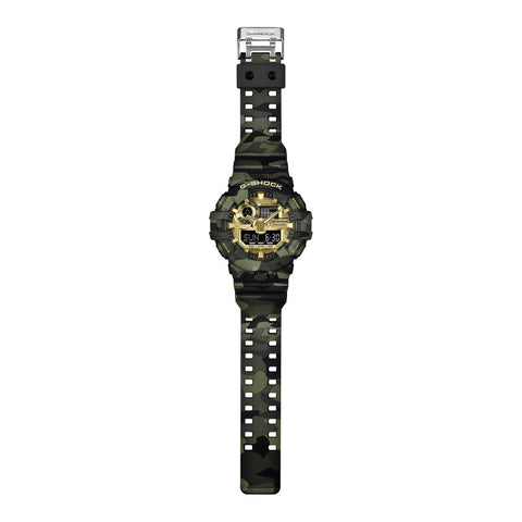CASIO GA700CMG3AJF G-SHOCK Camouflage Design Stylish Gold Accents Shock Resistant Water Resistant