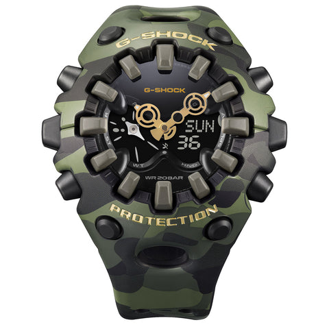 CASIO GAV01CMG3AJF G-SHOCK Camo and Gold Model Stylish Khaki Design Shock Resistant Water Resistant LED Light