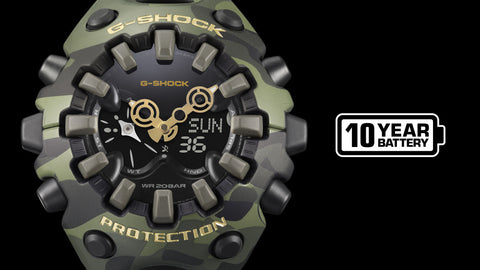 CASIO GAV01CMG3AJF G-SHOCK Camo and Gold Model Stylish Khaki Design Shock Resistant Water Resistant LED Light