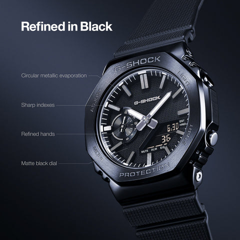 CASIO GM2100LXB1AJF G-SHOCK Luxe Black Metal Bezel Stylish Design Shock Resistant Water Resistant