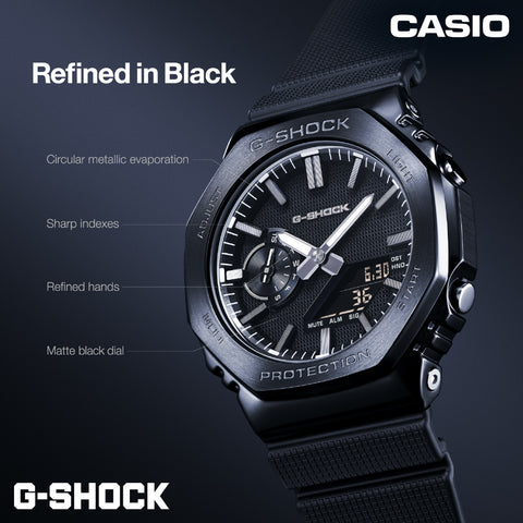 CASIO GM2100LXB1AJF G-SHOCK Luxe Black Metal Bezel Stylish Design Shock Resistant Water Resistant