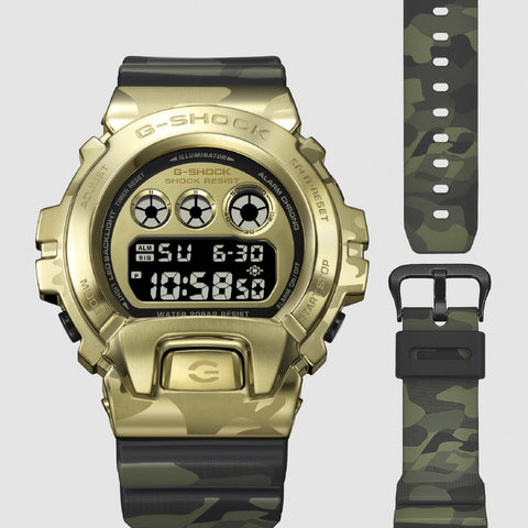 CASIO GM6900CMG3JF G-SHOCK Camo and Gold Design Durable Shock Resistant Water Resistant Stylish Everyday Wear