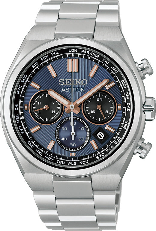 SEIKO HAD001J Watch - Solar Powered Radio-Controlled Astron Navy Blue Stainless Steel Luxury Watch