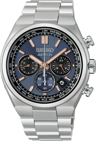 SEIKO HAD001J Watch - Solar Powered Radio-Controlled Astron Navy Blue Stainless Steel Luxury Watch