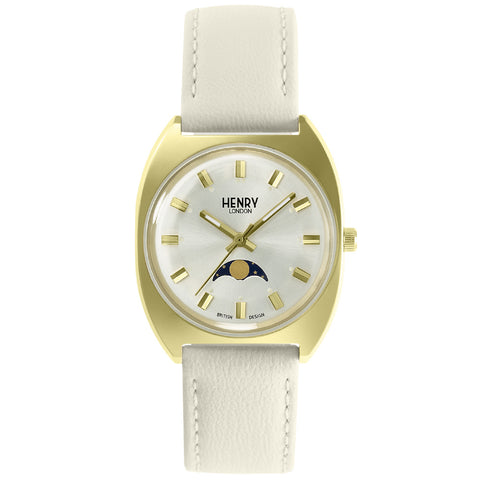 HENRY LONDON HL33-LS-0446-AL Apple Leather 2-Year Warranty Silver Elegant Design Water Resistant Stylish Timepiece
