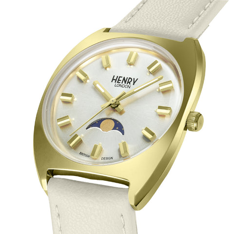 HENRY LONDON HL33-LS-0446-AL Apple Leather 2-Year Warranty Silver Elegant Design Water Resistant Stylish Timepiece